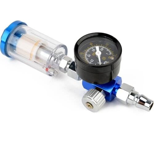 1/4" Scratch Air Pressure Regulator Gauge Spray Aluminum Alloy Spray Gun Pressure Gauge Regulato In-Line Water Trap Filter Tool