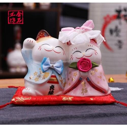 Lucky cat piggy bank wedding gift couple cat coin bank cute piggy bank money bank for kids Wedding commemorative gift coin bank