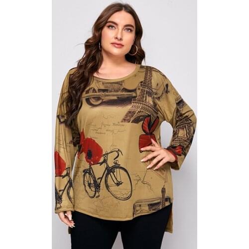 Autumn Winter Long Blouse Women O Neck Long Sleeve Retro Printing Vintage Blouse Tops Loose Plus Size Women Clothing