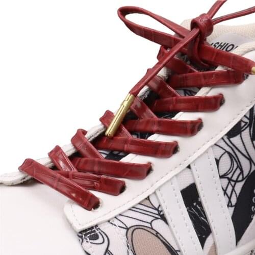 Weiou Children Women Men Boots Sneakers Shoestring 0.7 Cm Flat Leather Shoe Laces All Matched Classical Red Shoelaces Gold Aglet