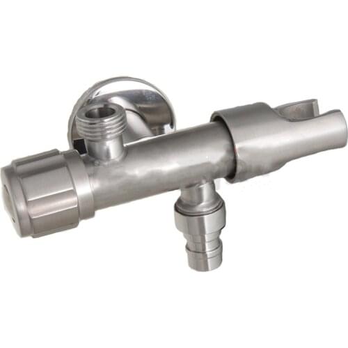 304 Stainless Steel Double Bibcock G1/2' Washing Machine Faucet 1in 2 out Water Tap Outdoor Garden With Support