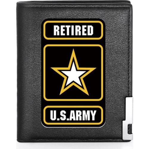 Unique US Army Retired Veteran Wallet Leather Purse Men Women Credit Card Holder Short Male Slim Coin Money Bags