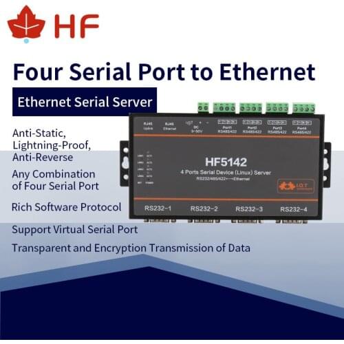High Flying HF5142 4 ports Serial Network Server FreeRTOS Device RS232/RS485/RS422 to Ethernet Converter TCP IP Telnet Modbus