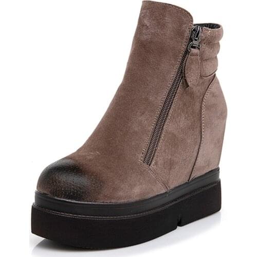 Women Ankle Boots Genuine Leather Winter Plush Warm Ankle Boots For Woman Autumn Shoes Hidden Heel Ladies Winter Boot Shoes