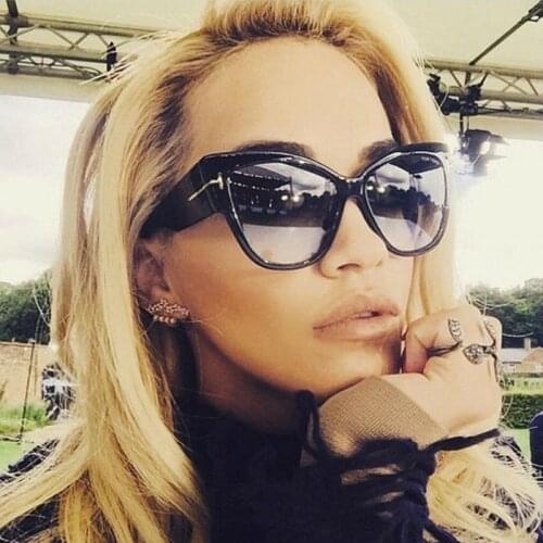 New fashion brand designer cat eye ladies sunglasses female gradient color sunglasses retro big frame sunglasses