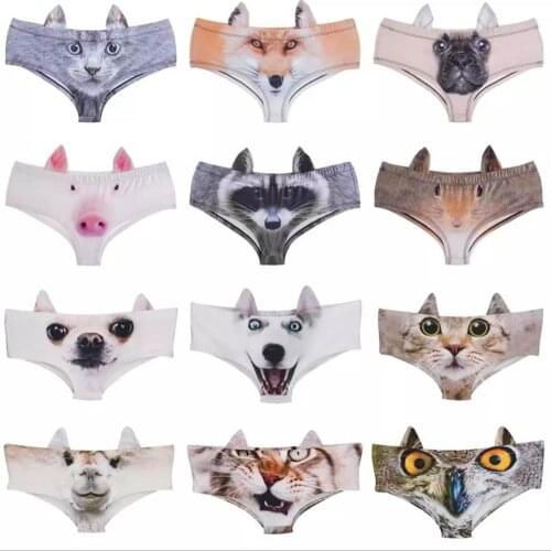 Women Panties European Sexy Knickers Fashion Female Girl Animal Cats Dogs Ears Print Briefs Soft Breathable Underwear Lingeries