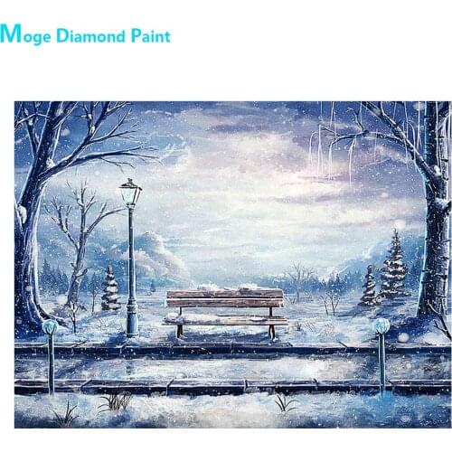 Winter Park Bench Landscape Diamond Painting Round Full Drill Nouveaute DIY Mosaic Embroidery 5D Cross Stitch Animal Pattern