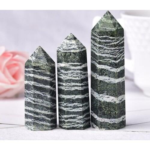 1pc Natural Crystal Point Green Zebra Stripes Stone Healing Reiki Obelisk Quartz Wand Tower for Home Decoration Pyramid DIY Gift