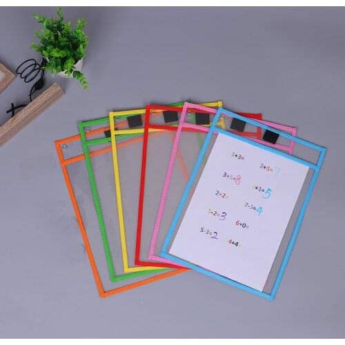 6PCS Reusable Clear PVC Dry Erase Pockets Sleeves+6PCS Pens for Office Classroom Organizers Organization Teaching Supplies Kids