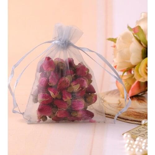 9x12cm Grey Wedding Drawable Organza Voile Gift Packaging Bags Cheap Pouches Sack Printing Logo Customed With Bags100pcs/lot