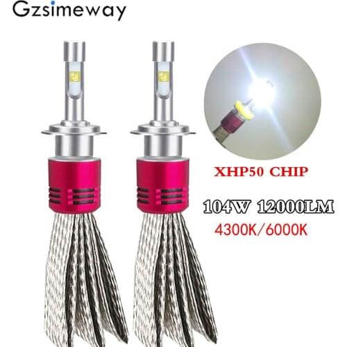 2PCS auto led lamps H4 H7 H1 9005 HB3 H11 H3 LED headlight 12V 4300K 6000K XHP50 104W 12000LM Led Automotive fog light headlamp