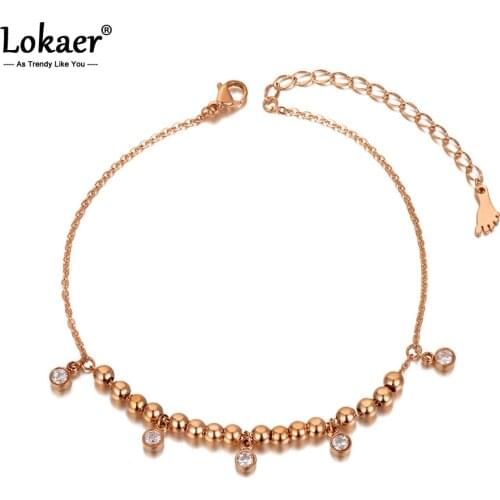 Lokaer Titanium Stainless Steel Bohemia Beach Chain & Link Anklets For Women Girls Trendy CZ Crystal Charm Anklet Jewelry A20018