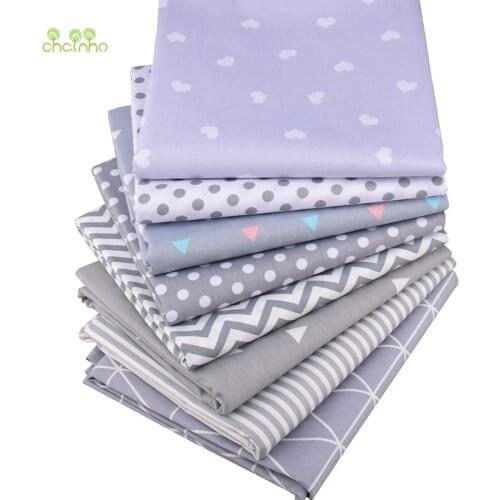 Chainho,8pcs/Lot,Gray Geometric Series,Printed Twill Cotton Fabric,Patchwork Cloth For DIY Sewing Quilting Baby&Child Material