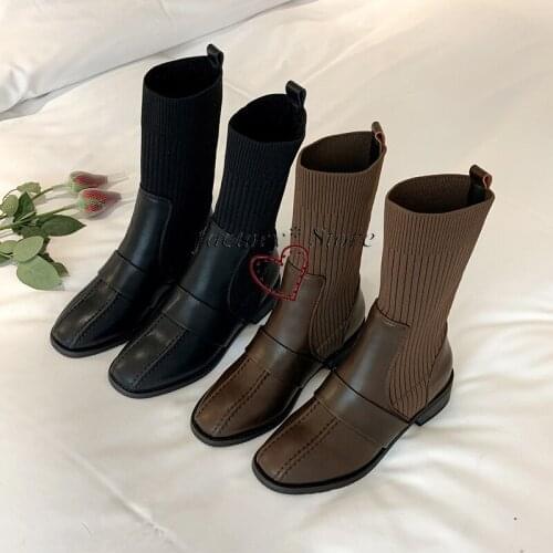 Black Martin Boots Womens British Style New All-match Chunky Heel Elastic Socks Boots Thin Ankle Boots Women Shoes Fashion