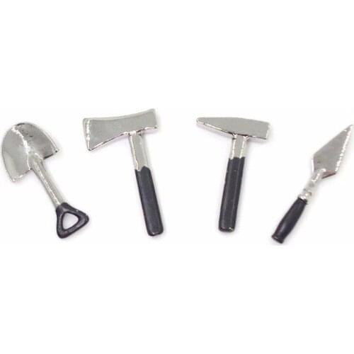 G07-X117 children baby gift Toy 1:12 Dollhouse mini Furniture Miniature rement Doll accessories Metal ax shovel tools 4pcs/set