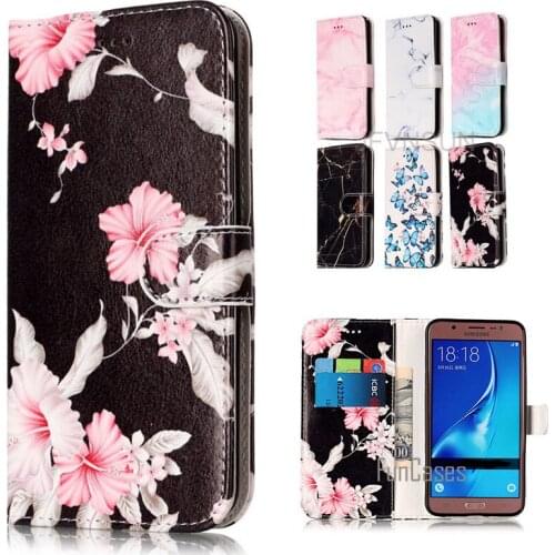 For Samsung Galaxy J7 SAMSUNG J7 J700 2015 J710 2016 Case Marble Flowers Pattern Wallet Magnetic Stand Phone Leather Flip Cover