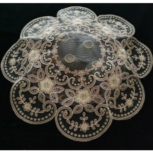 European Transparent Lace Embroidered Round Placemat Coaster Tea Set Wine Glass Table Mat Fruit Food Cover Wedding Decoration