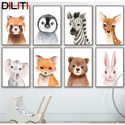 Baby Kid Room Canvas Painting Nordic Elephant Rabbit Bear Zebra Tiger Nursery Posters and Prints Decorative Wall Art Pictures