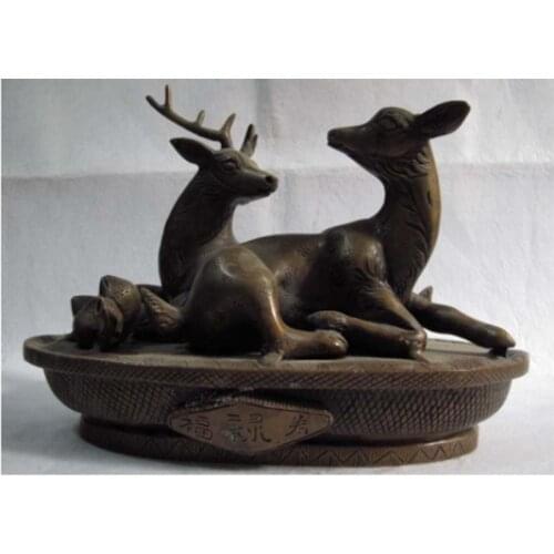 Chinese classicality bronze copper carved Lucky two Deer peaches fengshui StatueDiscount 30