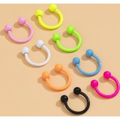 10Pcs/Lot Mixed Candy Color Random Stainless Steel Nose Rings Nose Nipple Hoops Nose Septum Eyebrow Ear Piercing Body Jewelry