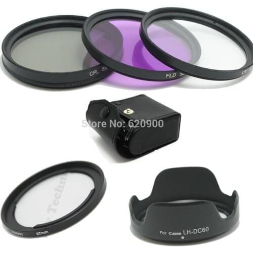 67mm Lens UV CPL FLD Filter Kit For Canon DSLR SX40 SX50 Adapter Ring +LH-DC60 Lens Hood+CASE