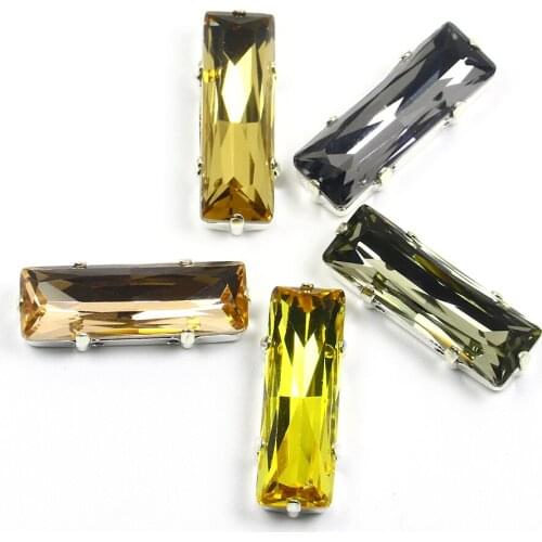 K9 Crystal Rectangle Strass Rhinestones for Clothes Crystal Fancy Stone with Silver Claw Sewing Diamond Bling Pointback Gems