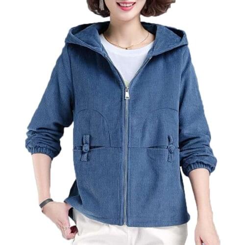 NEW 2020 Womens Corduroy Jacket Autumn Winter Plus Velvet Short Coat Retro Casual Womens Hooded Jacket Outwear Female Tops W14