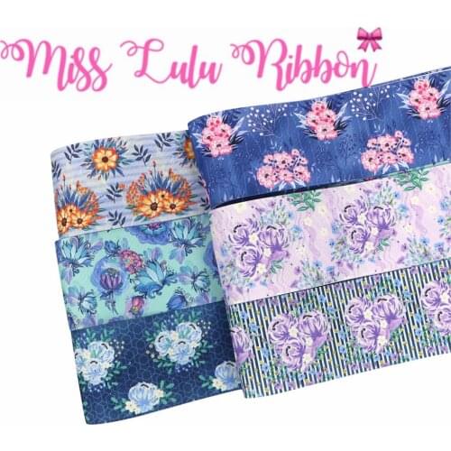 16mm-75mm Retro Flower Series Watercolor Flora Printed Grosgrain/Foe Ribbon Geometric Check Stripe DIY Hair Bowknot 50yards/roll