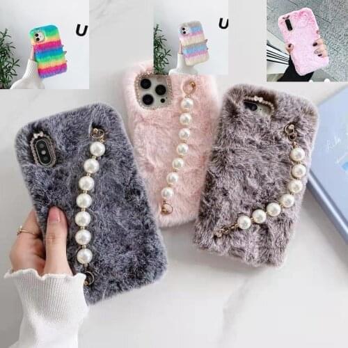 Fluffy Plush Fur Case for LG Velet G9 G7 Plus G8 ThinQ G8S G8X Q6 Q7 V30 V30S V40 V50 V60 Bracelet Cover LG Stylo 6 5 4 Shell