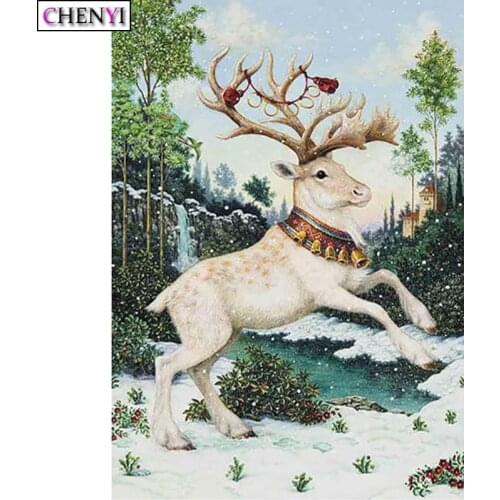 CHENYI 5D DIY Diamond Painting Christmas Elk Cross Stitch Kit Full Square Round Drill Diamond Embroidery Animal Home Decoration