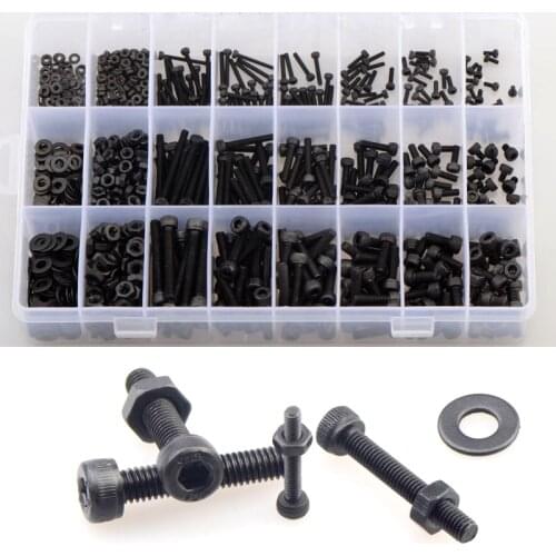1080pcs M2 M3 M4 M5 Hex Socket Screw Set Carbon Steel Flat Round Cap Head Screws Bolts and Nuts Assortment Kit with Storage Box