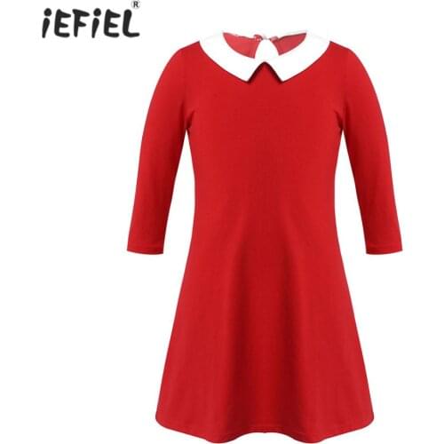 New Kids Girls Christmas Dress Autumn Winter Cotton Long Sleeve Knee Length A-line Dress Red Princess Birthday Party Dresses