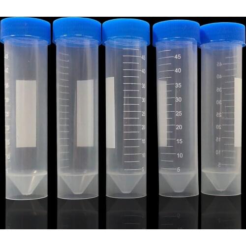 50ml Flat Bottom Plastic Centrifuge Tube with Graduation and Blue Screw Cap, Pack of 10pcs