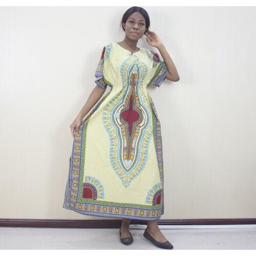 African Dresses For Women 100% Cotton Dashiki Pattern Printed Elegant Boho Style Fashion Party Dresses