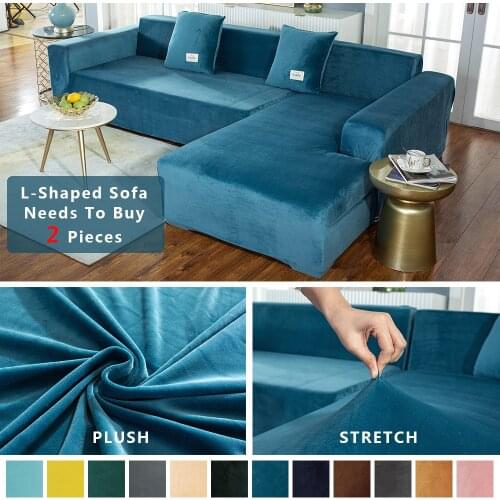 Plush L Shaped Sofa Cover For Living Room Elastic Furniture Couch Slipcover Chaise Longue Corner Sofa Cover Stretch