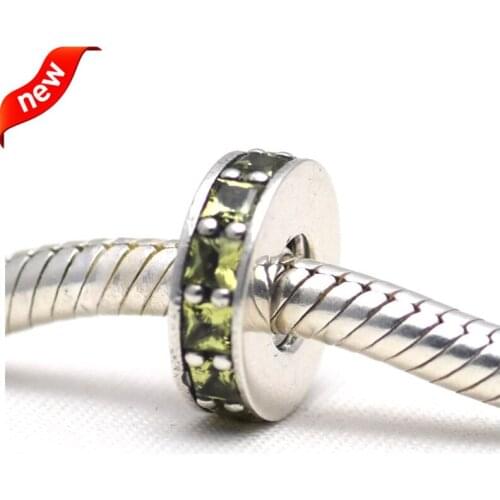 Fits For Pandora Bracelets Eternity Charms with Olive Green Crystal 100% 925 Sterling Silver Beads Free Shipping