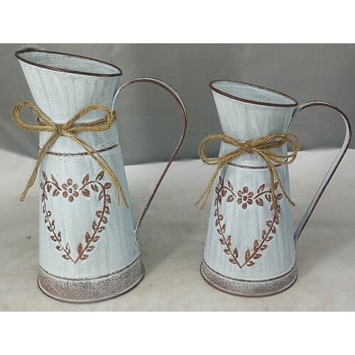 Retro Garden Metal Flower Vases Home Wedding Artificial Flowers Bucket Barrel Holder Shabby Chic Country Vintage Jug Can Craft