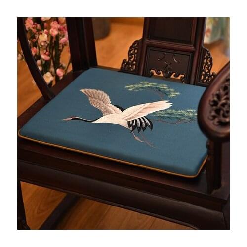 Fine Embroidery Crane Chinese Seat Cushion Cotton Linen Dining Chair Pad Office Home Decorative Armchair Non-Slip Sitting Mats