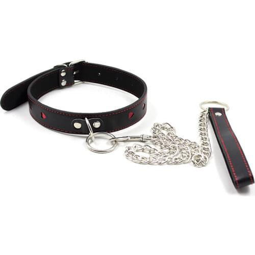Adjustable Leash Heart-shaped Neck Choker Collar with Chain PU Leather Bondage Erotic Couple Sex Role Play Fetish Costumes swing