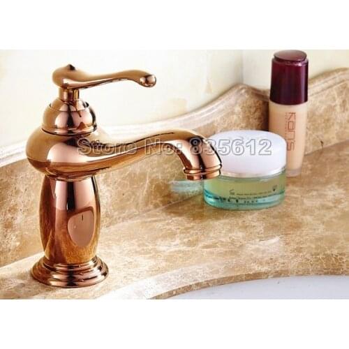 NEW Rose Golden Bras Finish Single Handle Bathroom Basin Faucet Vessel Sink Mixer Tap Wgf035