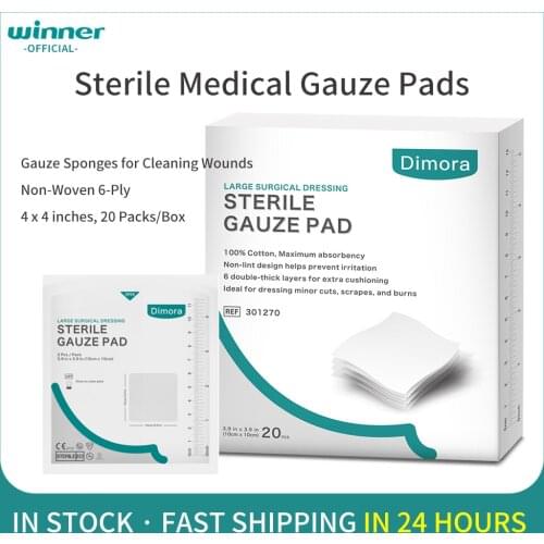 Winner Dimora Sterile Gauze Pads, Non-Woven 6-Ply Medical Gauze Pad, 4 x 4 inches Gauze Sponges for Cleaning Wounds, 20 Packs