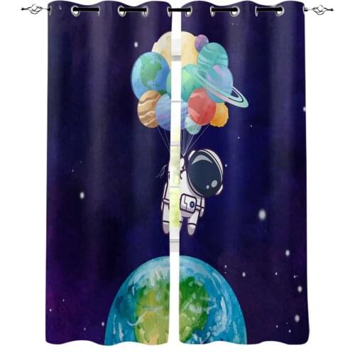 Universe Cartoon Earth Astronaut Starry Sky Curtain for Living Room Bedroom Window Treatment Blinds Drapes Kids Room Curtains