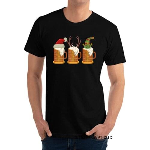 Adult Tops & Tees O-Neck Premium Cotton Mens Tshirts Christmas Beer Mugs Santa Elf Reindeer Drinkin Crazy Design T Shirt Man