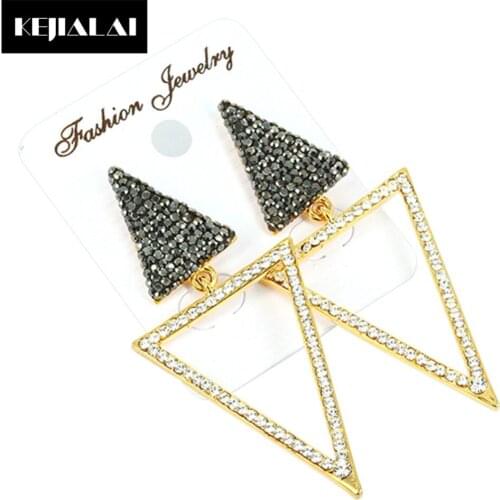 Female Accessories Dangle Earrings Double Triangles Rhinestone Bling Crystal Charm Fashion Simple Style for Girls Gift Party