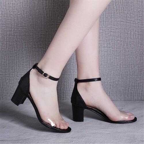 2020 summer black open toe woman sandals block high heels pumps wedding party shoes Leisure women gladiator sandals