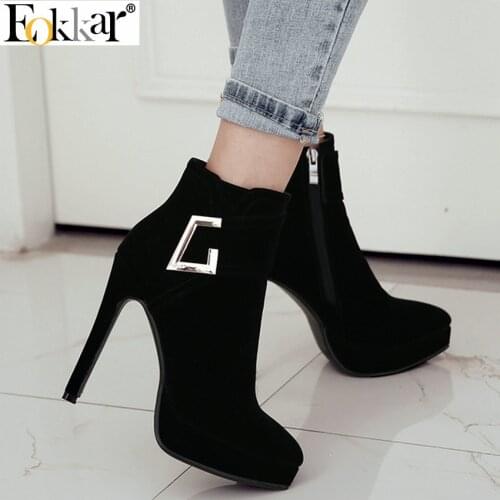 Eokkar 2020 Sexy New Fashion Women Ankle Boots Super Thin High Heel Winter Boots Elegant Warm Inside Ladies Boots Size 34-42