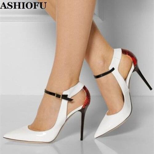 ASHIOFU Handmade Ladies High Heel Pumps Mary Janes Dating Party Dress Shoes Daily Wear Evening Fashion Court Shoes