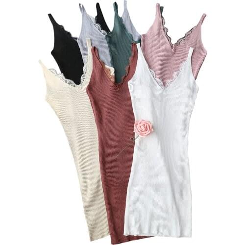 B2390 Summer 2020 new womens fashion pure color crocheted lace v-neck knitted suspender sleeveless dress cheap wholesale