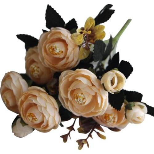 1Pc Artificial Tea Rose Faux Silk Flower Arrangement Hotel Room Wedding Decoration Bedroom Office Silk Cloth Artificial Flowers