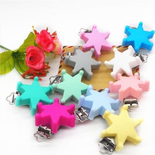 Chenkai 10PCS Silicone Star Teether Clips DIY Soother Nursing Baby Pacifier Dummy Teething Chain Holder Clips Jewelry Toy